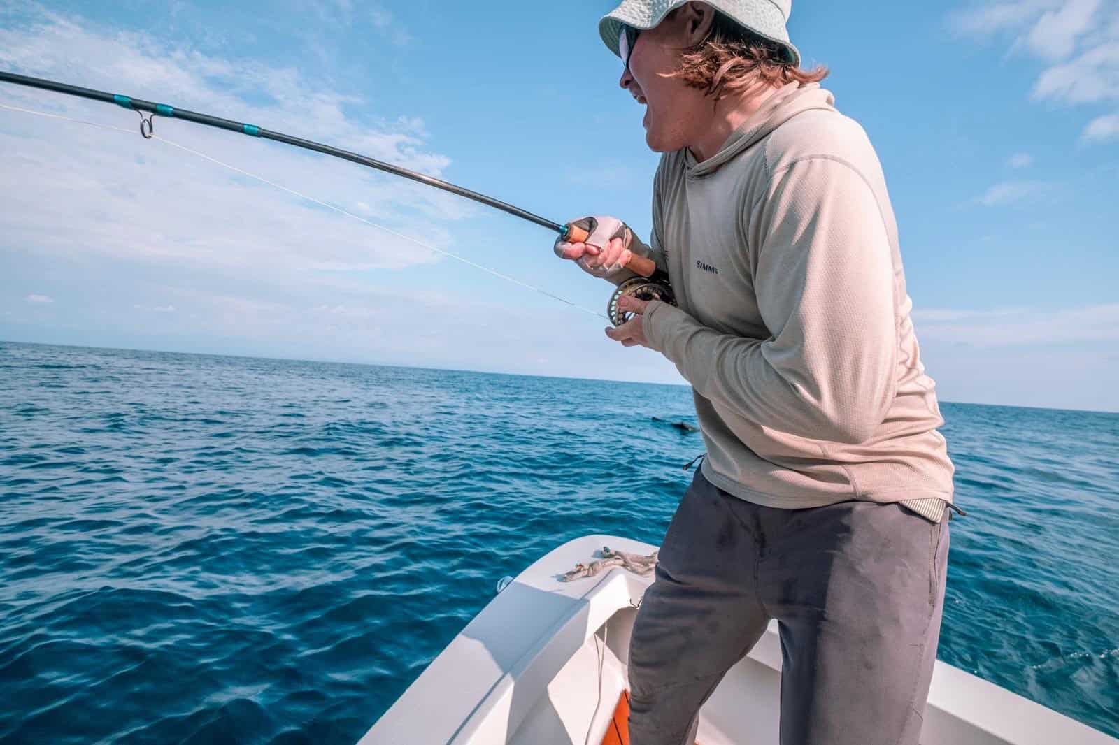 Angler fighting a fish with Fly Legend Tours in Quepos Costa Rica